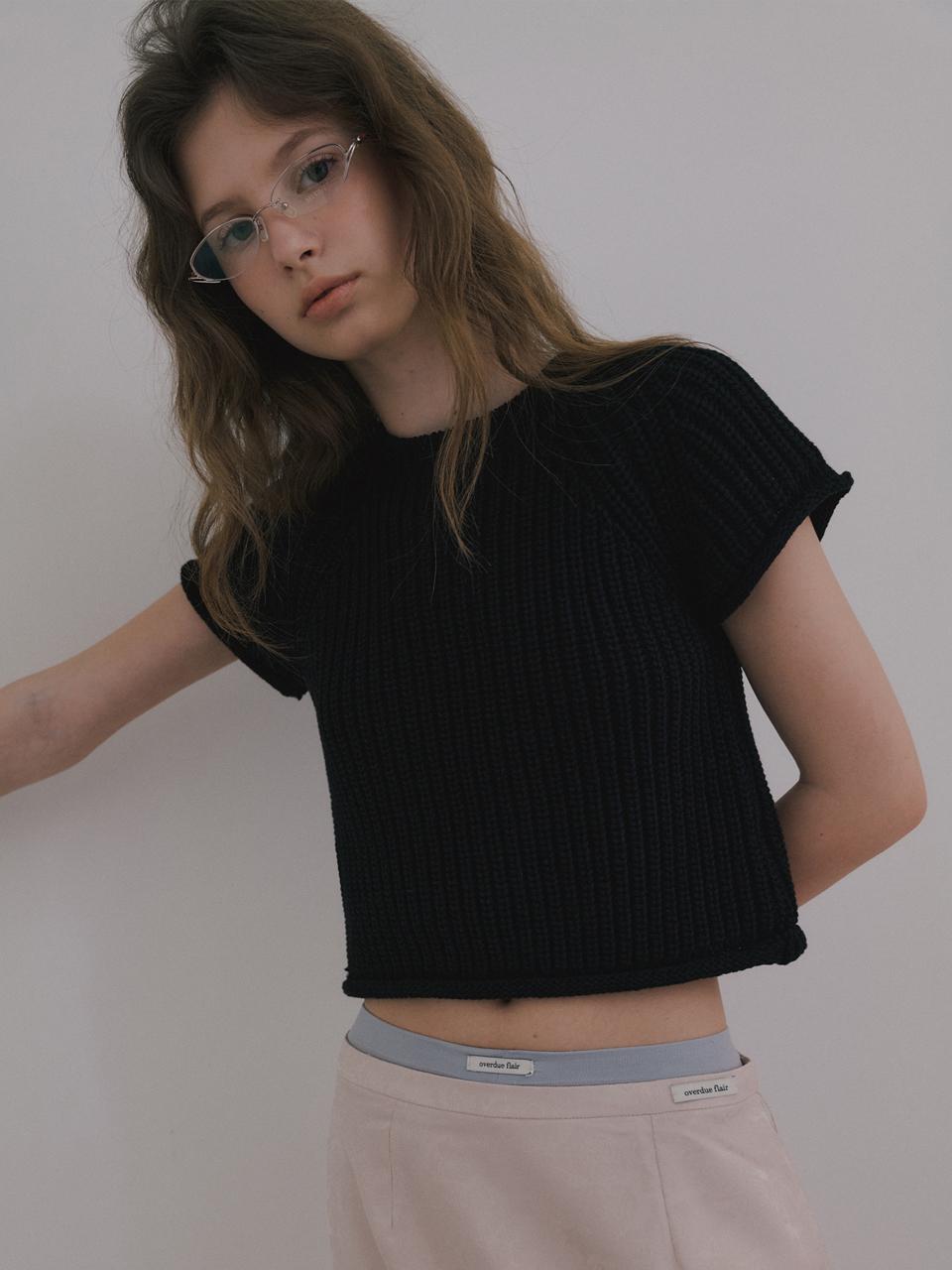 overdueflair Cap Sleeve Cotton Knit [Black]