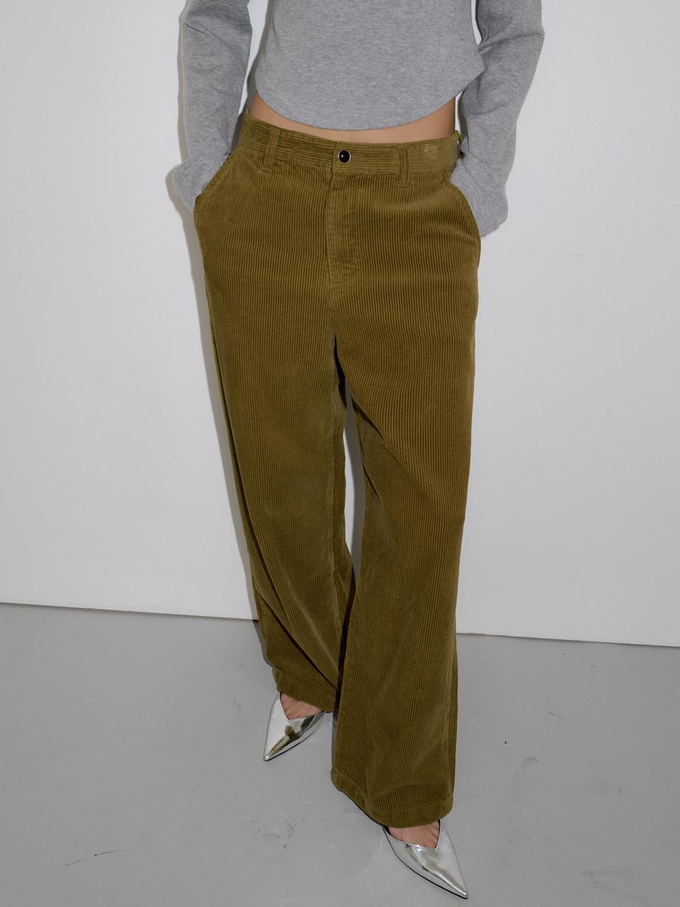 overdueflair CORDUROY WIDE PANTS_OLIVE