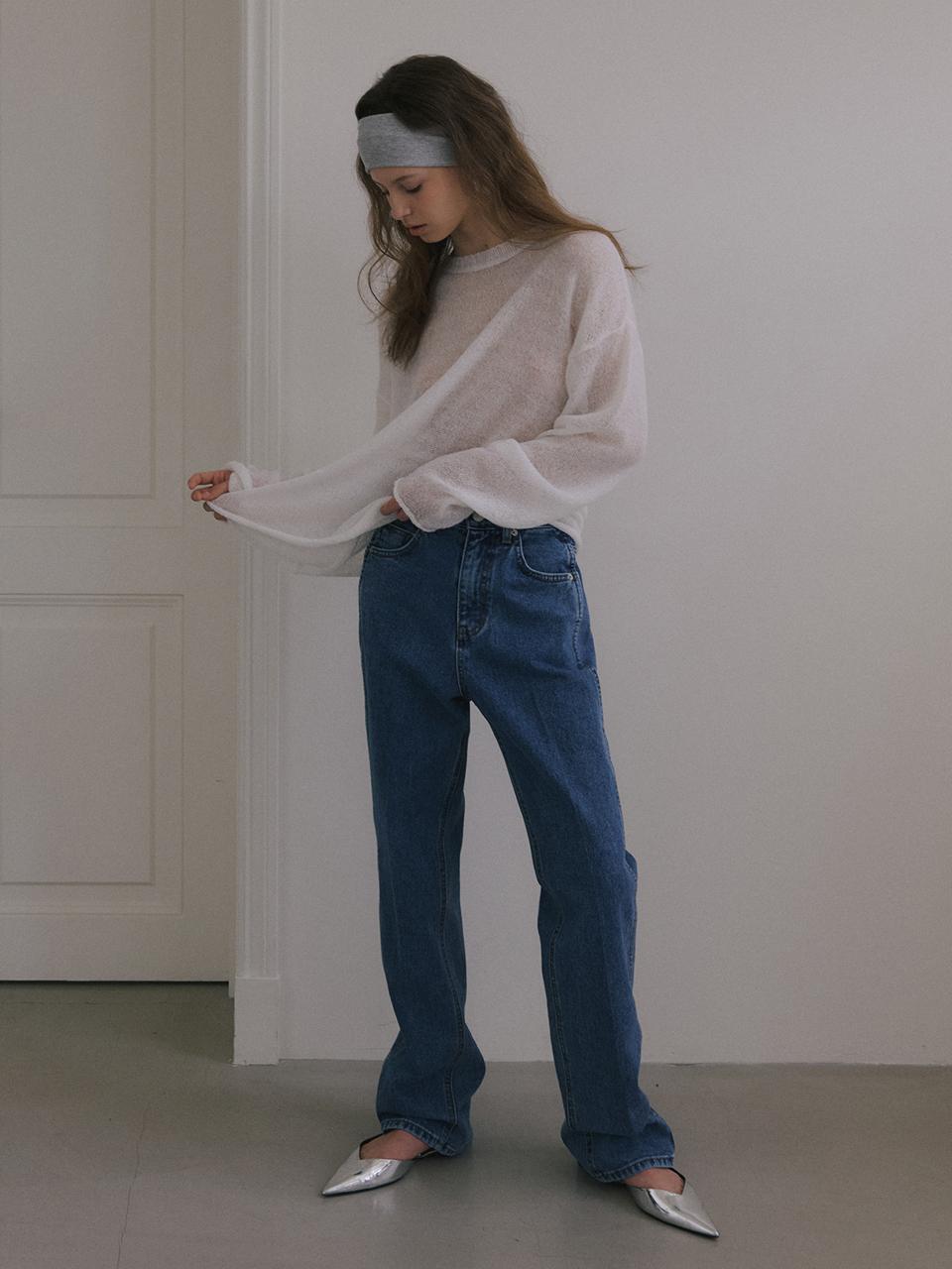 overdueflair Crease Line Straight Cotton Denim [Medium Blue]