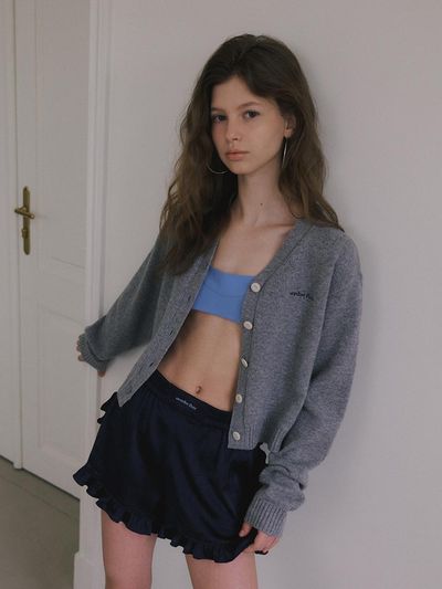 overdueflair Frill Logo Embroidered Satin Shorts [Navy]