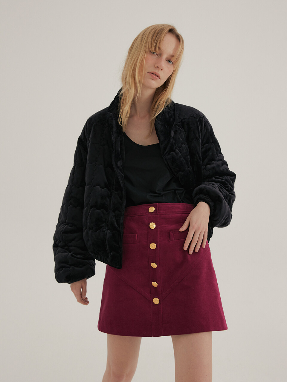 overdueflair Golden Corduroy Skirt_Magenta
