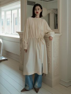 overdueflair Half Neck Shirring Dress - Cream
