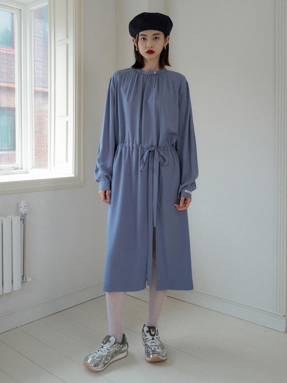 overdueflair Half Neck Shirring Dress - Vintage Blue