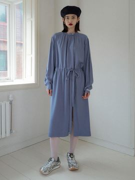overdueflair Half Neck Shirring Dress - Vintage Blue
