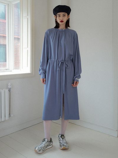 overdueflair Half Neck Shirring Dress - Vintage Blue