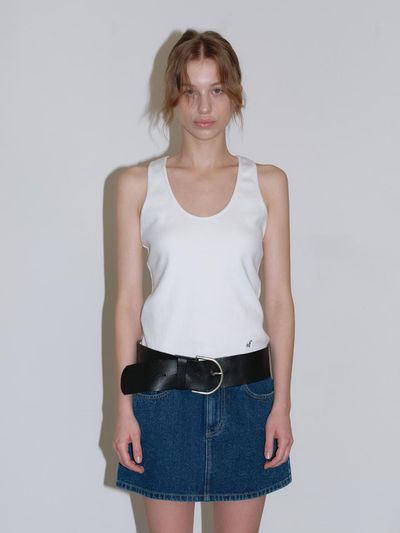 overdueflair Ribbed Cotton U Neck Top - White