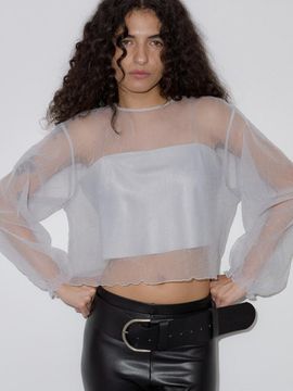 overdueflair [SLIP TOP SET] ORGANDY BALLOON BLOUSE PALE BLUE