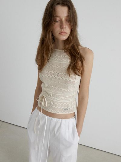 overdueflair Strap Halter Top (Ecru)