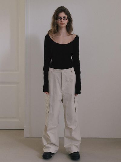 overdueflair Wide Fit Cargo Pocket Pants [Beige]