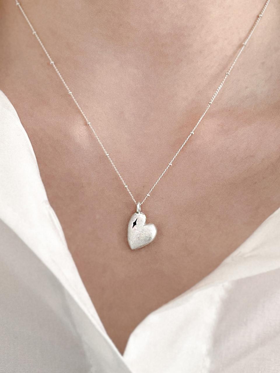 OVERGREY Sparkling Heart Asymmetrical 925 Silver Necklace