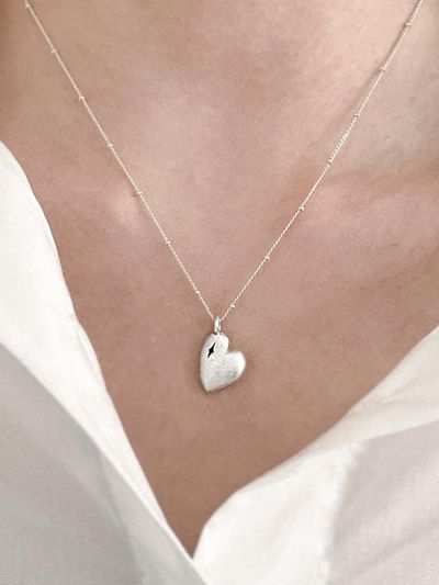 OVERGREY Sparkling Heart Asymmetrical 925 Silver Necklace