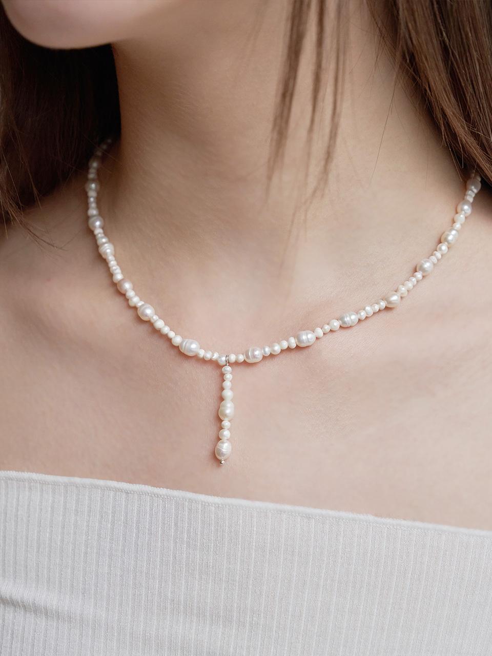 OVT-U [925 Silver] Glam Pearl Line Mixed Necklace
