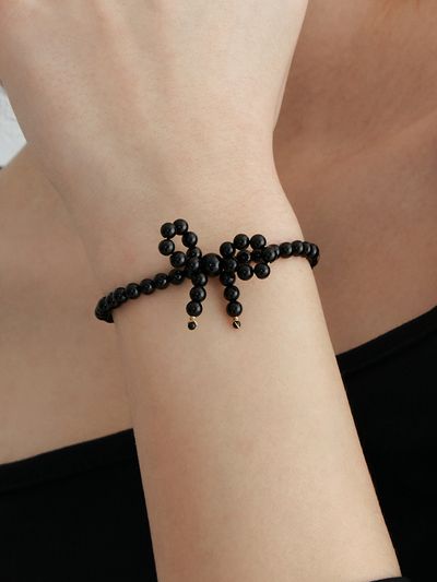 OVT-U [925 Silver] Onyx Ribbon Bracelet