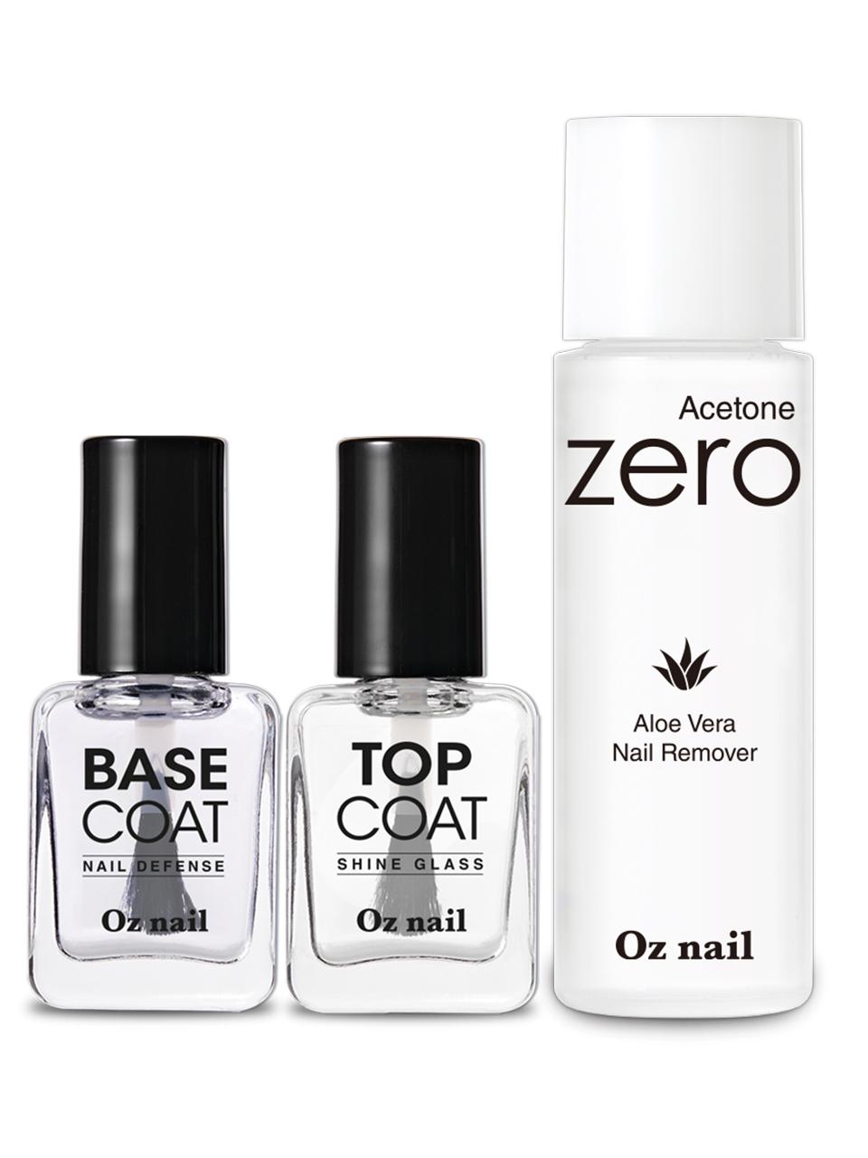 oz nail Manicure Basic 3-Piece Base Coat Top Coat Non-Acetone Aloe Nail Set