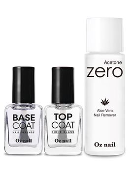 oz nail Manicure Basic 3-Piece Base Coat Top Coat Non-Acetone Aloe Nail Set