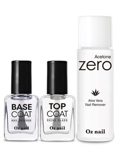 oz nail Manicure Basic 3-Piece Base Coat Top Coat Non-Acetone Aloe Nail Set