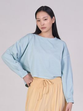 ozez Pin-tuck Long Sleeve Cotton T-shirt [Sky Green] (OZS1158)