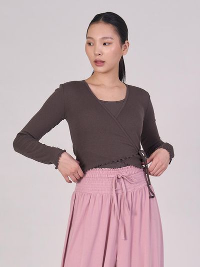 ozez Ruffle Rib Lightweight Cardigan [Mocha Brown] (OZTJ3028)