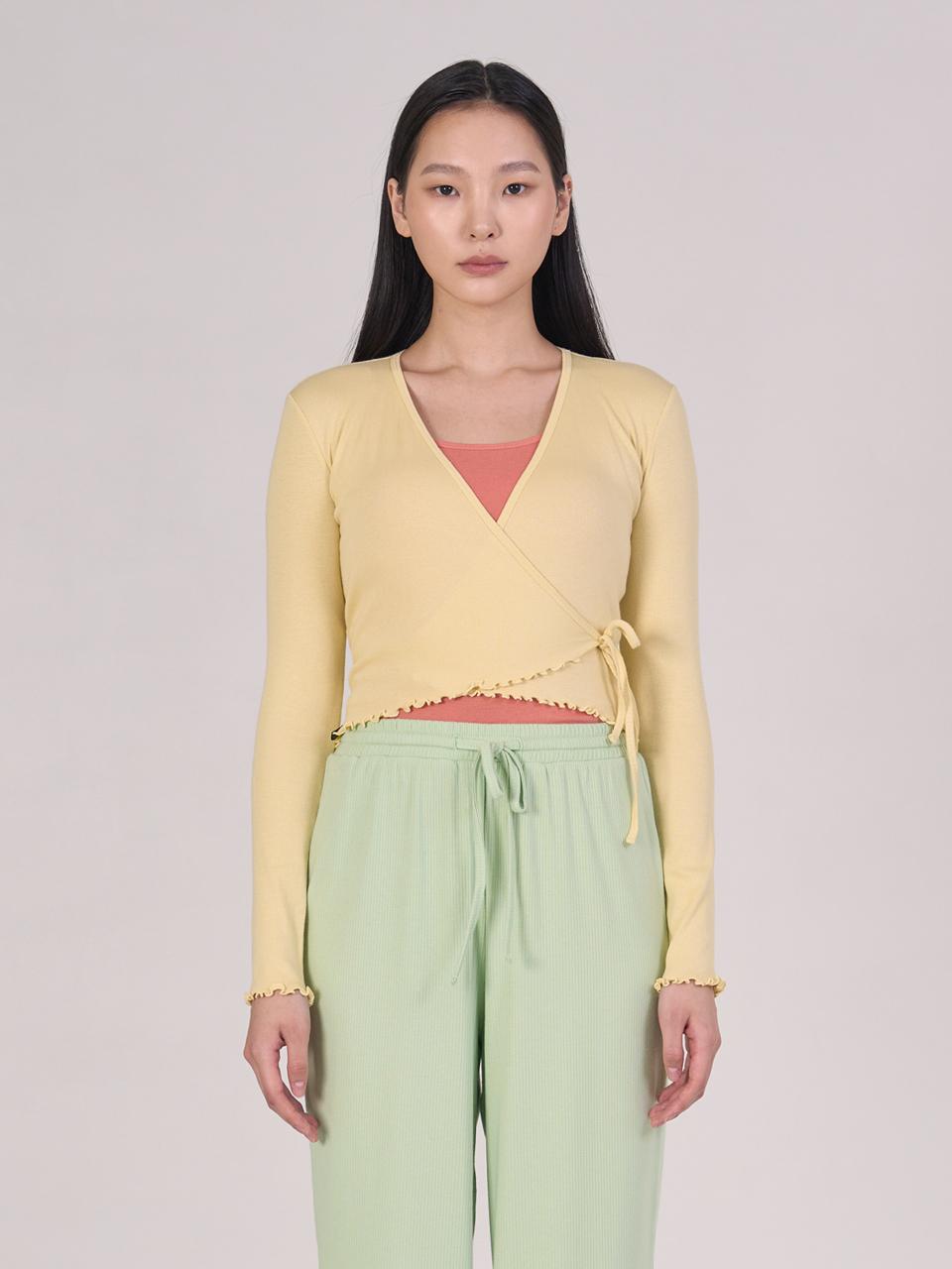 ozez Ruffle Rib Slim Fit Cardigan [Yellow] (OZTJ3028)