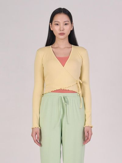 ozez Ruffle Rib Slim Fit Cardigan [Yellow] (OZTJ3028)