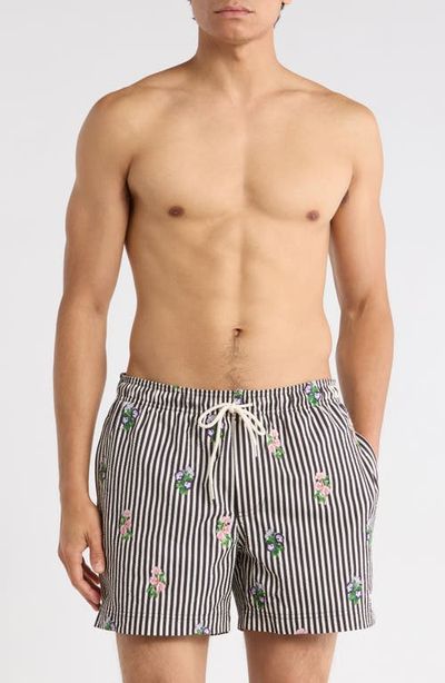 PacSun PacSun Bouquet Embroidered Stripe Swim Trunks