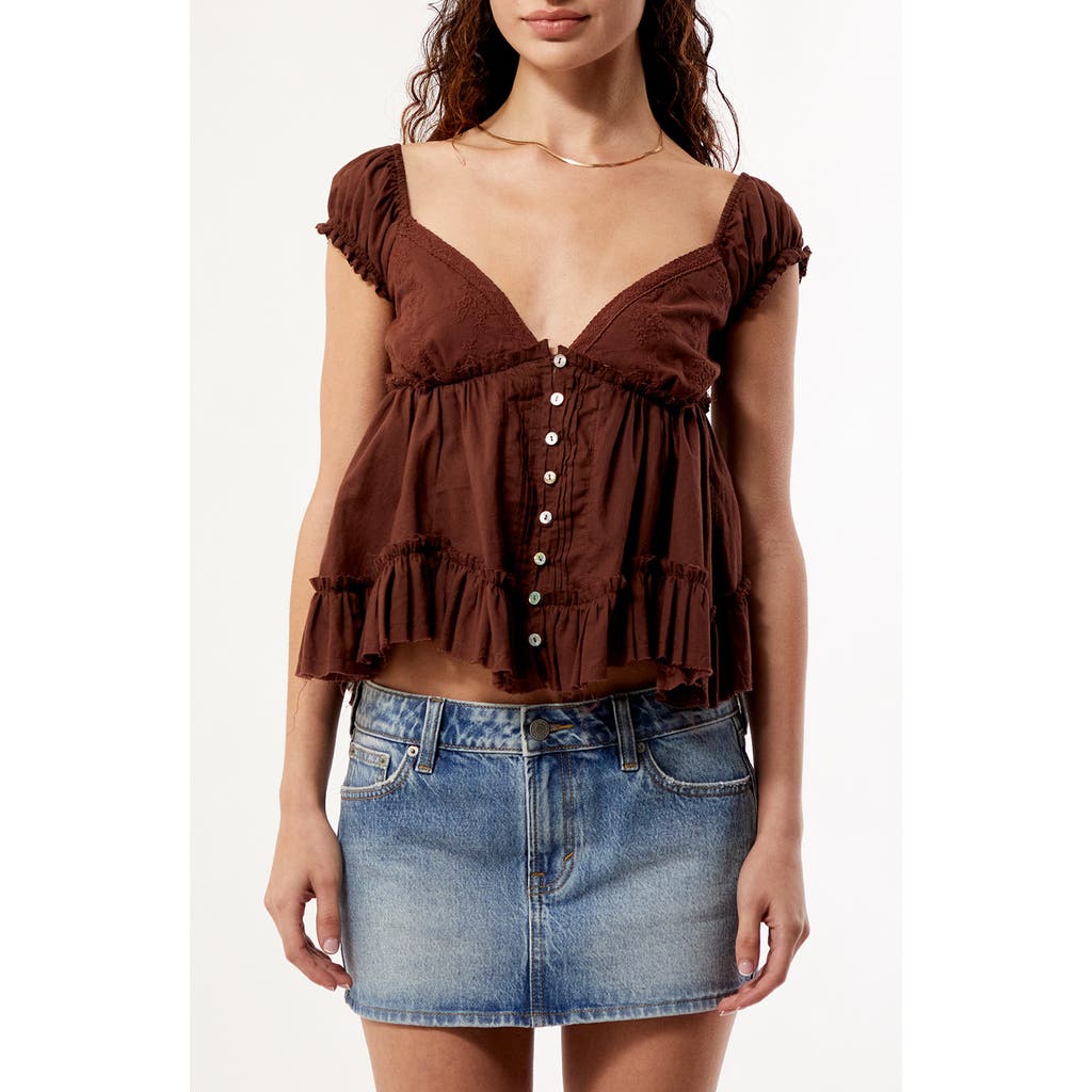 PacSun PacSun Ellie Lace Trim Embroidered Bodice Smocked Back Cotton Top