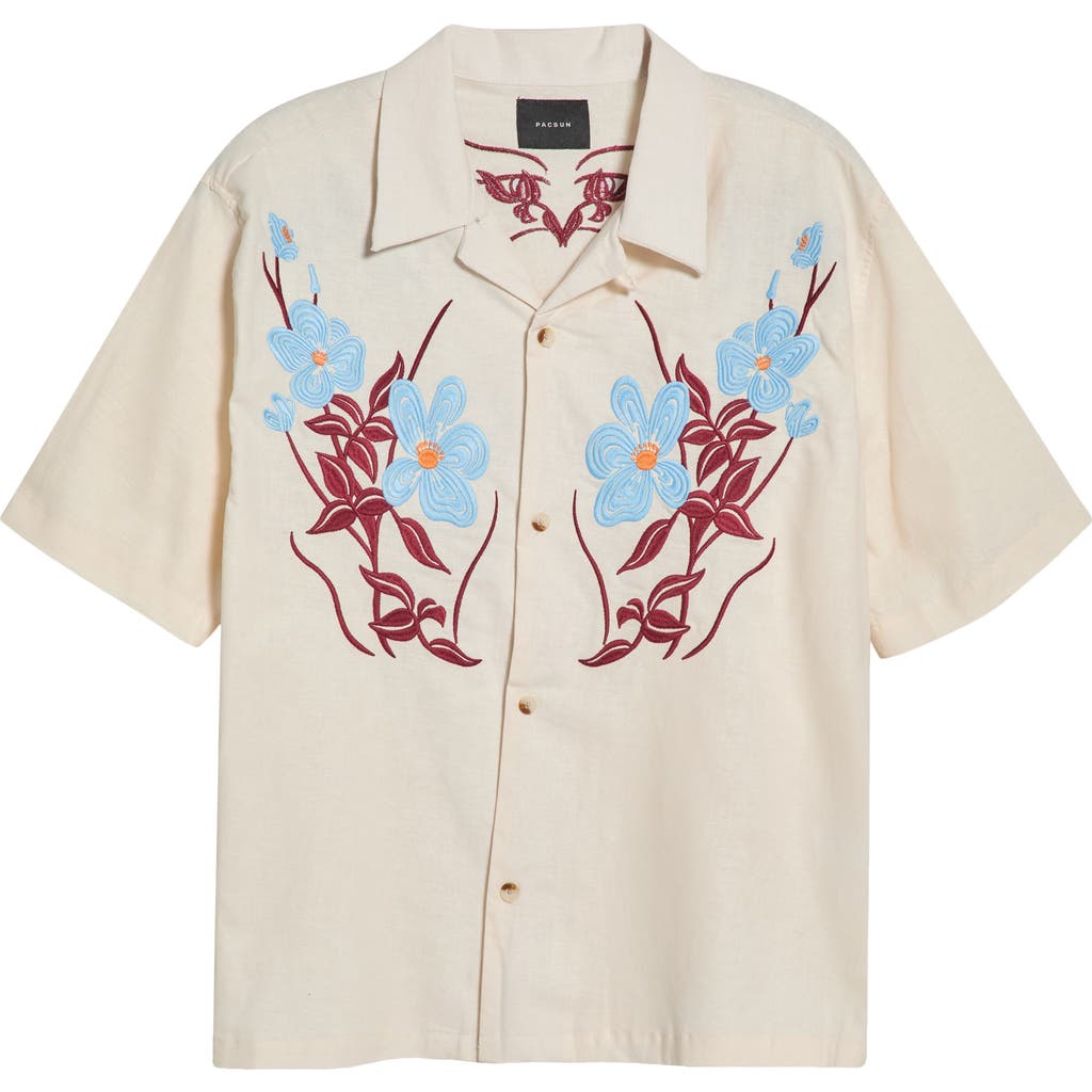 PacSun PacSun Jasmine Floral Embroidered Cotton & Linen Camp Shirt