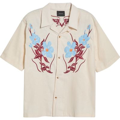 PacSun PacSun Jasmine Floral Embroidered Cotton & Linen Camp Shirt