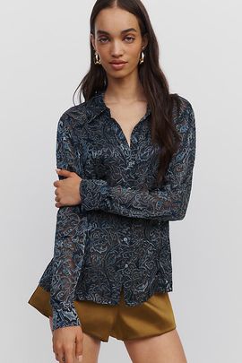 PAIGE Desano Silk Blend Buttondown Shirt