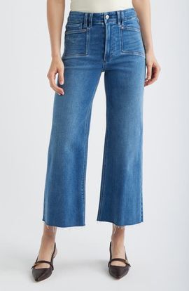 PAIGE PAIGE Anessa Raw Hem Patch Pocket Ankle Wide Leg Jeans