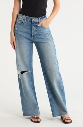 PAIGE PAIGE Arellia Skimmer Covered Button Fly Wide Leg Jeans