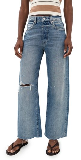 PAIGE PAIGE Arellia Skimmer Covered Button Fly Wide Leg Jeans Terazzo Destructed