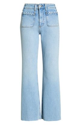 PAIGE PAIGE Braid Patch Pocket Raw Hem Wide Leg Jeans