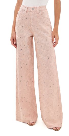 PAIGE PAIGE Cameron Wide Leg Jeans Sunset Peach Embroidered