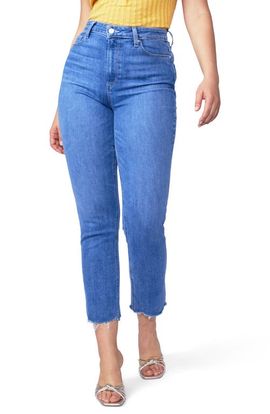 PAIGE PAIGE Flaunt Curvy Accent High Waist Raw Hem Ankle Straight Leg Jeans