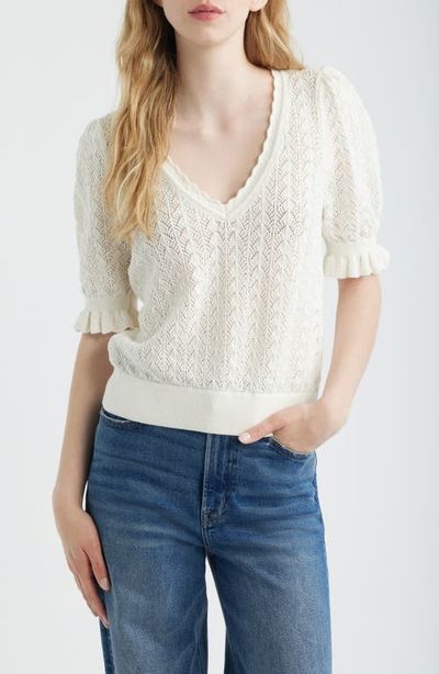 PAIGE PAIGE Haisley Pointelle Stitch Organic Cotton & Silk Blend Sweater