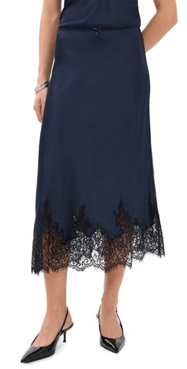 PAIGE PAIGE Kelso Satin Skirt Navy