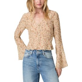PAIGE PAIGE Mila Metallic Floral Long Sleeve Silk Blend Button-Up Shirt