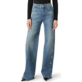 PAIGE PAIGE Sasha High Waist Side Seam Embellished Snap Jeans