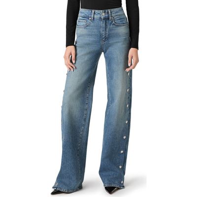 PAIGE PAIGE Sasha High Waist Side Seam Embellished Snap Jeans