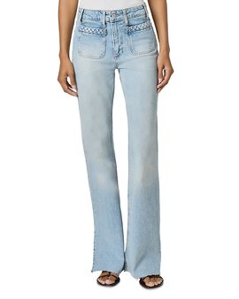 Paige Paige Sofia Braided Patch Pocket Mid Rise Flare Leg Jeans in Montebello