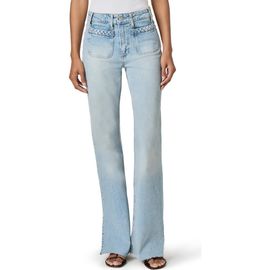 PAIGE PAIGE Sofia High Waist Patch Pocket Slit Seam Raw Hem Jeans