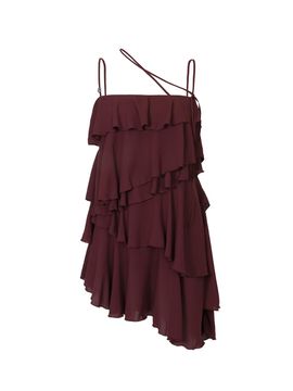 PAIN OR PLEASURE Frill Chiffon Layered Dress [Wine]