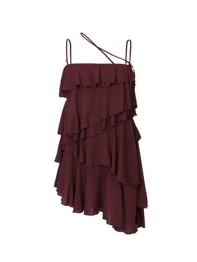 PAIN OR PLEASURE Frill Chiffon Layered Dress [Wine]