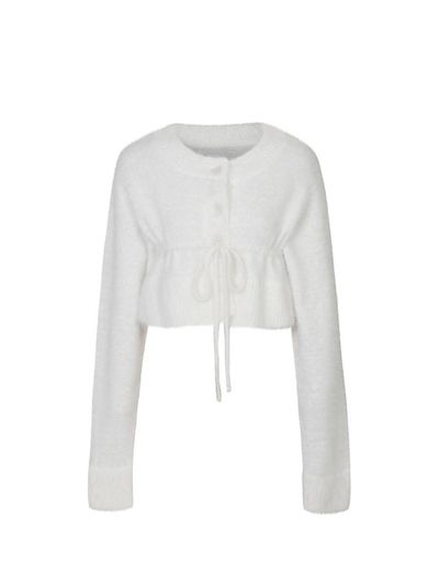 PAIN OR PLEASURE Premium Blend Adjustable Waist Knit Cardigan [Beige]