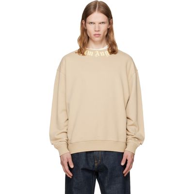 Palm Angels Palm Angels Beige Neck Logo Regular Crew Sweatshirt