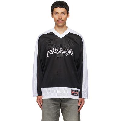 Palm Angels Palm Angels Black & White Thai Logo Mesh Loose Long-Sleeved T-shirt
