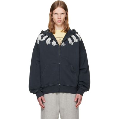 Palm Angels Palm Angels Black Big Neck Logo Zip Loose Hoodie