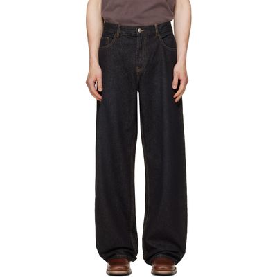 Palm Angels Palm Angels Black Curved Logo Loose Jeans