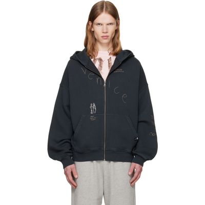 Palm Angels Palm Angels Black 'Surfer Dream' Zipped Loose Hoodie